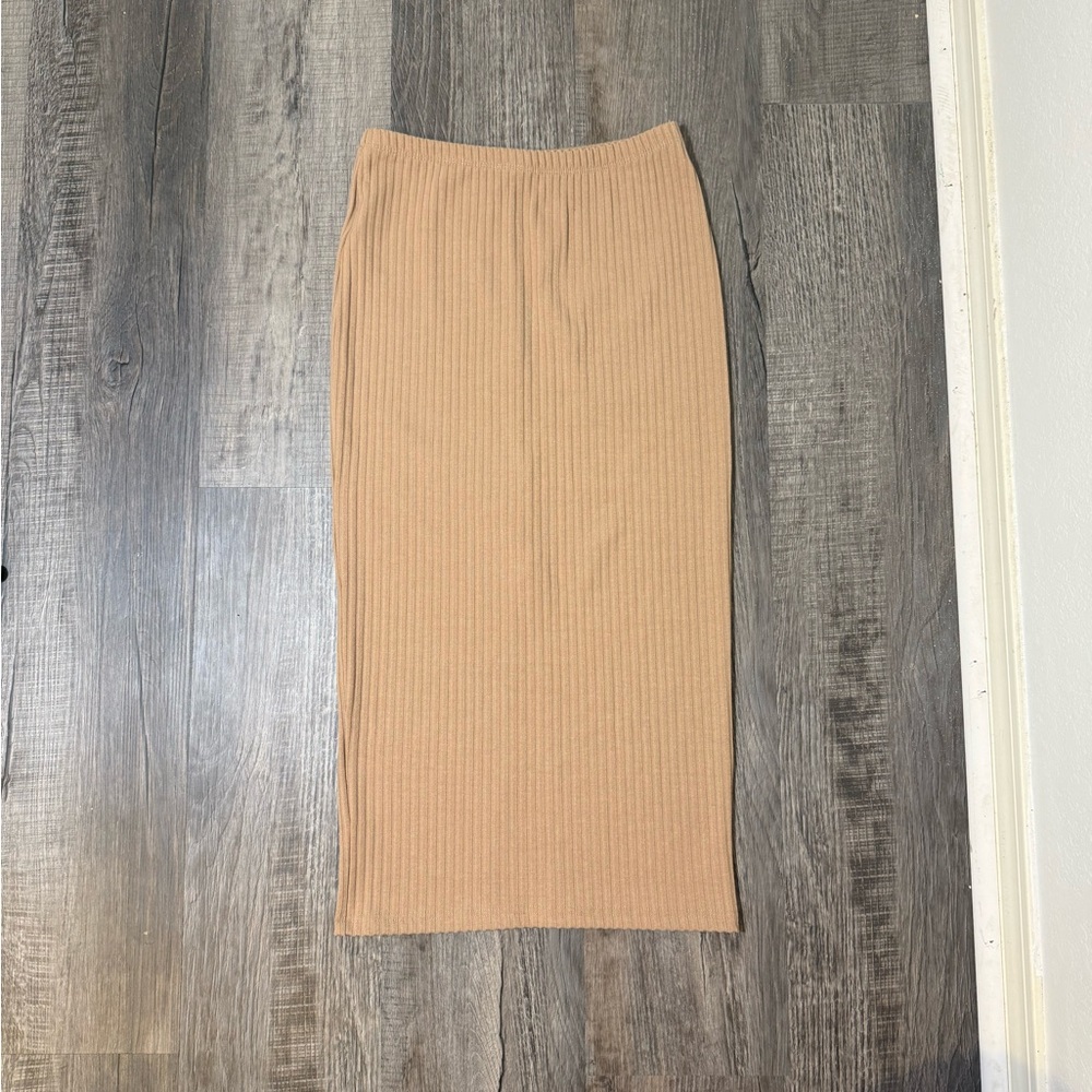 Women’s Elegant Tan Pencil Ribbed Skirt